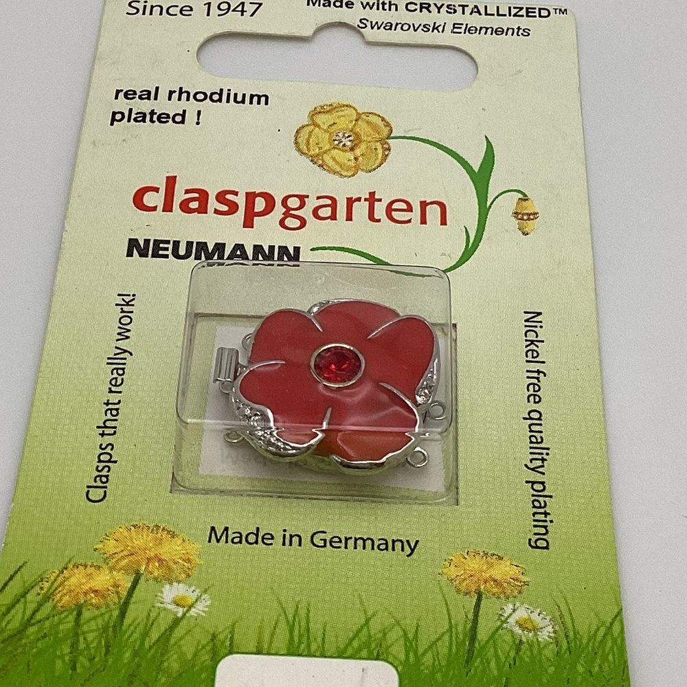 Clasp for jewelry maker. Claspgarten flower orange/poppy color clasp